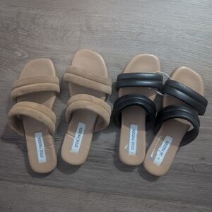 2 Pack Steve Madden Women's Black and Tan Slide Sandals